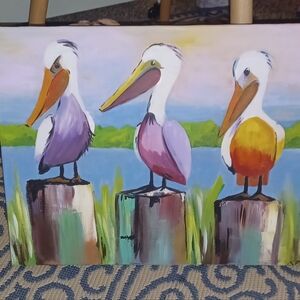 Original Acrylic Colorful Pelican Art Painting